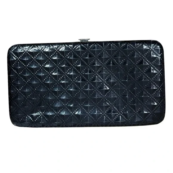 Black Quilted Look Clutch Wallet Evening Bag Minimalist Coin Purse Card Holder - Picture 2 of 7
